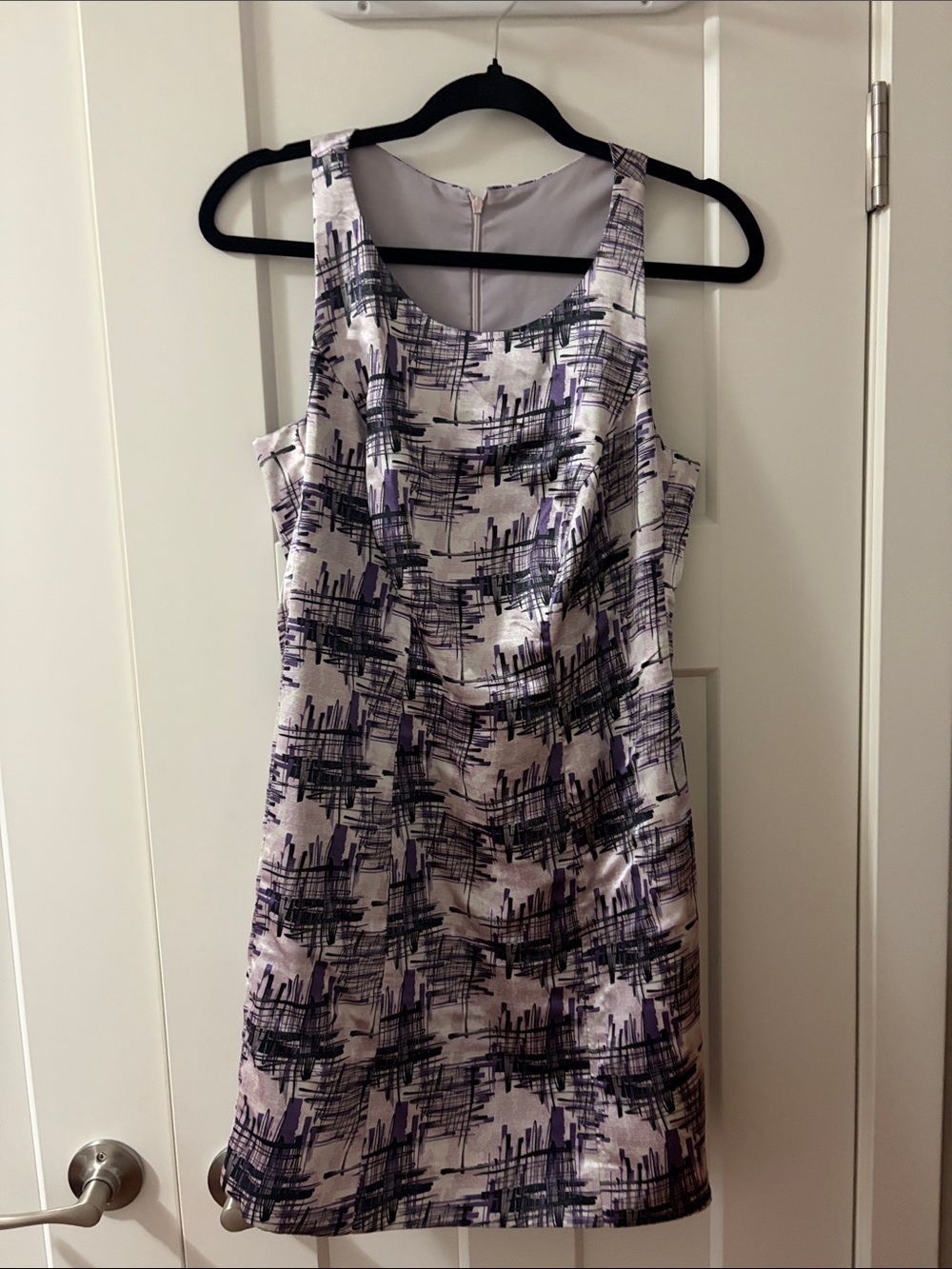 Handmade Sleeveless Abstract Print Sheath Dress - Purple/Gray
